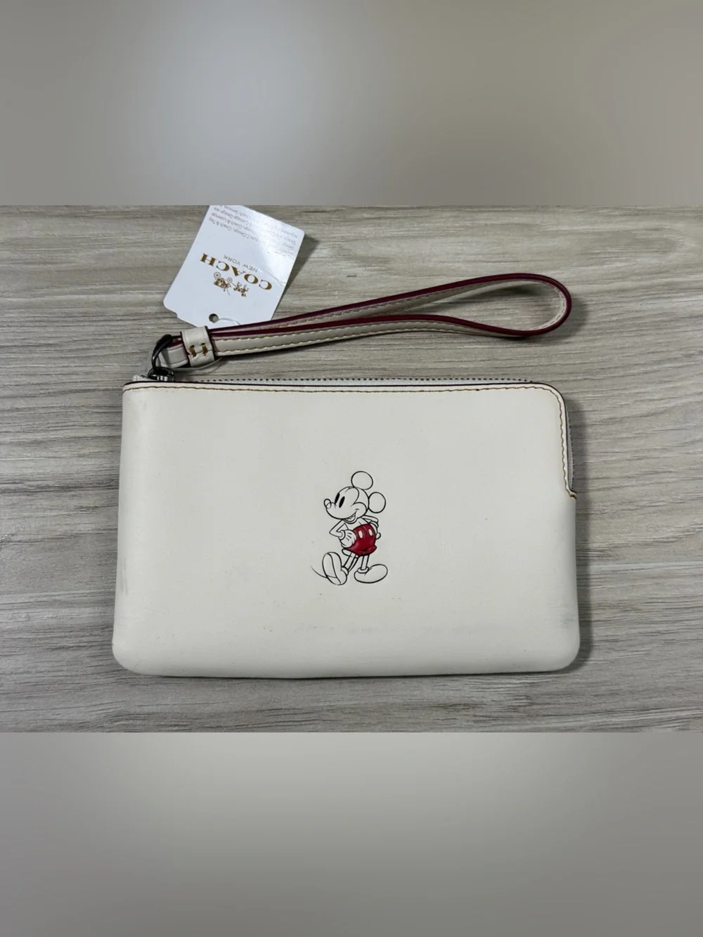 NWT Disney X Coach Mickey Mouse Corner Zip Wristlet Chalk White Leather